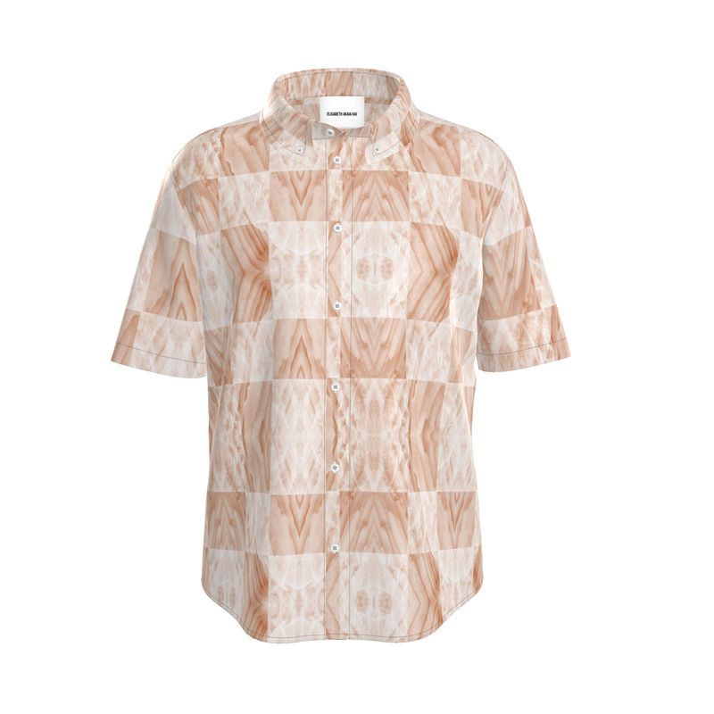 Men's Marbled Silk Short Sleeve Shirt (Beige)