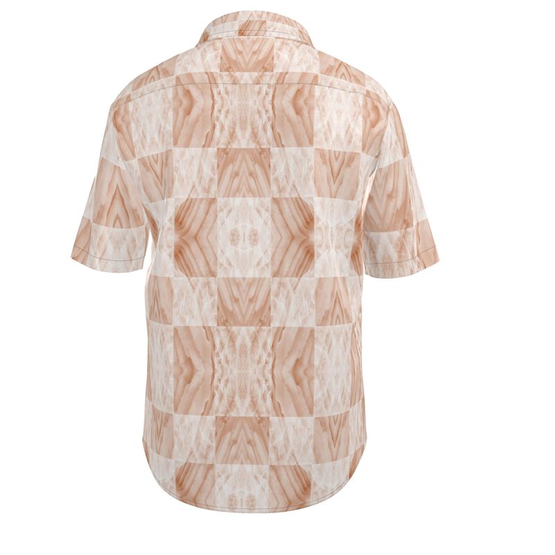 Men's Marbled Silk Short Sleeve Shirt (Beige)