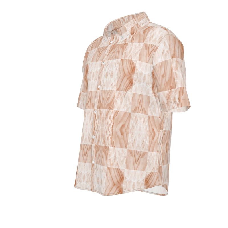 Men's Marbled Silk Short Sleeve Shirt (Beige)