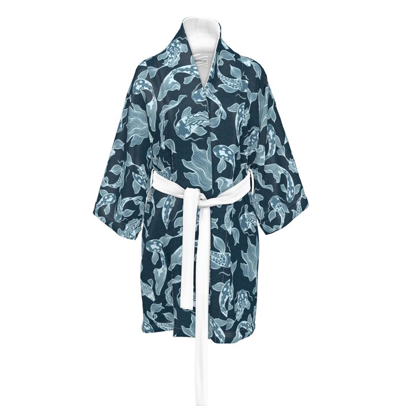 Kimono long "Poema Caeruleum" en satin de soie 100% pure