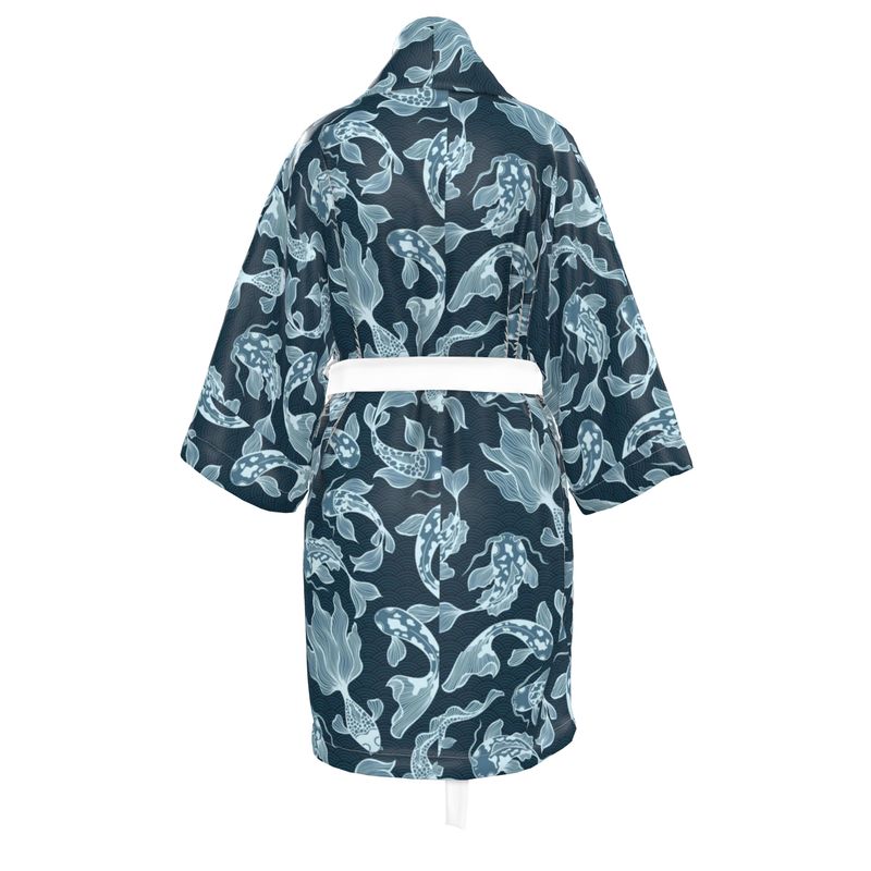 Kimono long "Poema Caeruleum" en satin de soie 100% pure