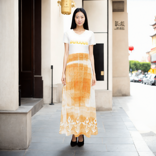 “Tabula Illuminata” Long Midi Skirt (Orange)