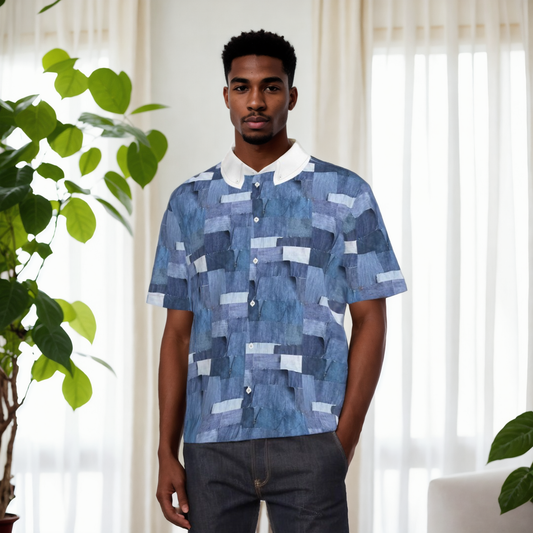 Short Sleeve “Denim” Shirt in Deluxe Organic Cotton Satin 130g 