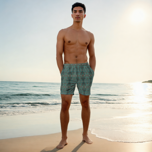 Men's All Over Recycled Swim Shorts - Emerald Labyrinth