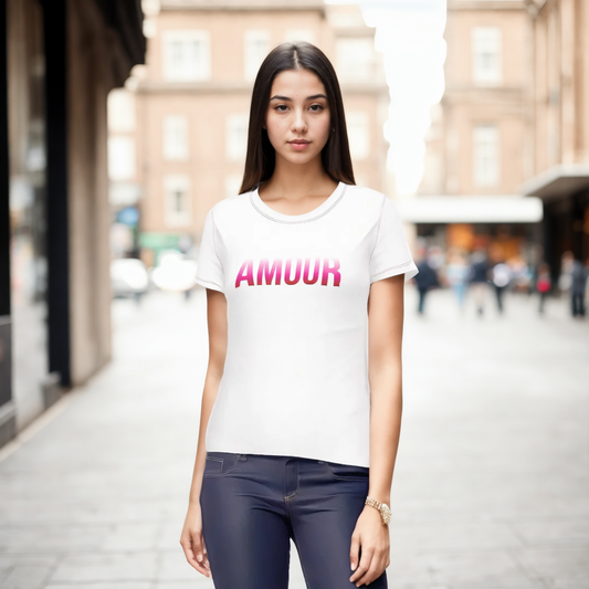 "AMOUR" T-shirt in 160g Recycled Poly Jersey, Round Neck