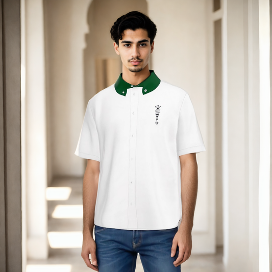 Short Sleeve Cotton Satin Shirt "Nobilitas" (Green)