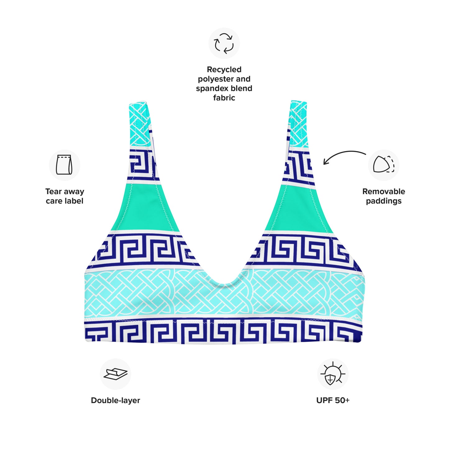 Haut de maillot de bain "Undas Gladiatores" éco-responsable rembourré (Bleu)