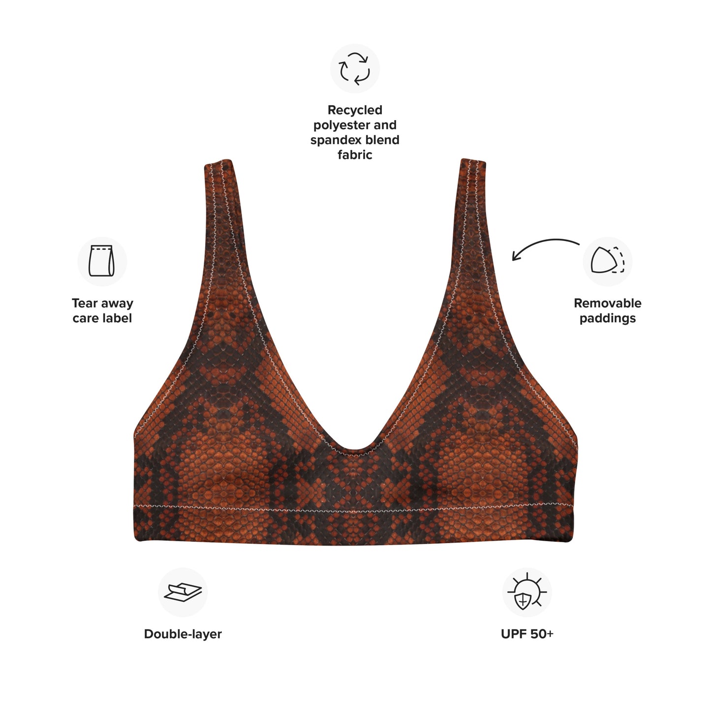 Eco-responsible “Fulvus Draco” Padded Bikini Swimsuit Top