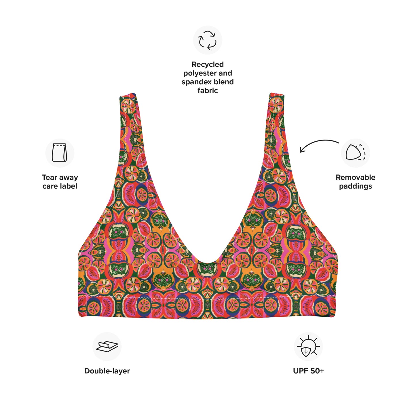 Eco-responsible padded swimsuit top "Frutus Solis"