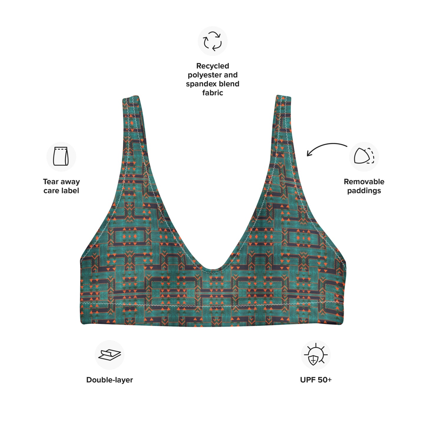 Emerald Labyrinth - Padded eco-friendly swimsuit top 